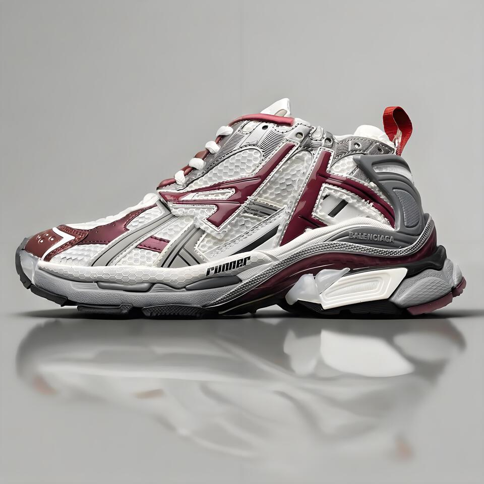 Balenciaga Runner White Grey Burgundy Retro Sneakers