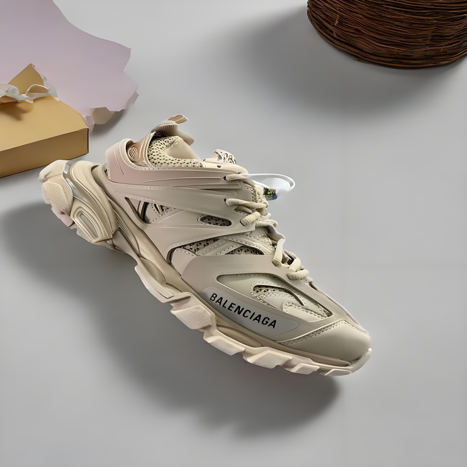 Balenciaga Track Sneakers Beige Mesh Retro Dad Shoes Chunky Sole