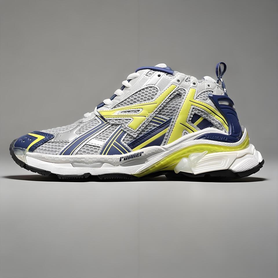 BALENCIAGA Track White Grey Blue Yellow Mesh Retro Sneakers