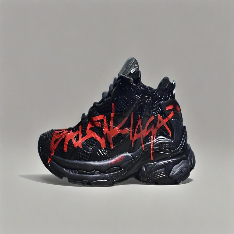 Balenciaga Triple S Graffiti Sneakers Black Red Retro Distressed