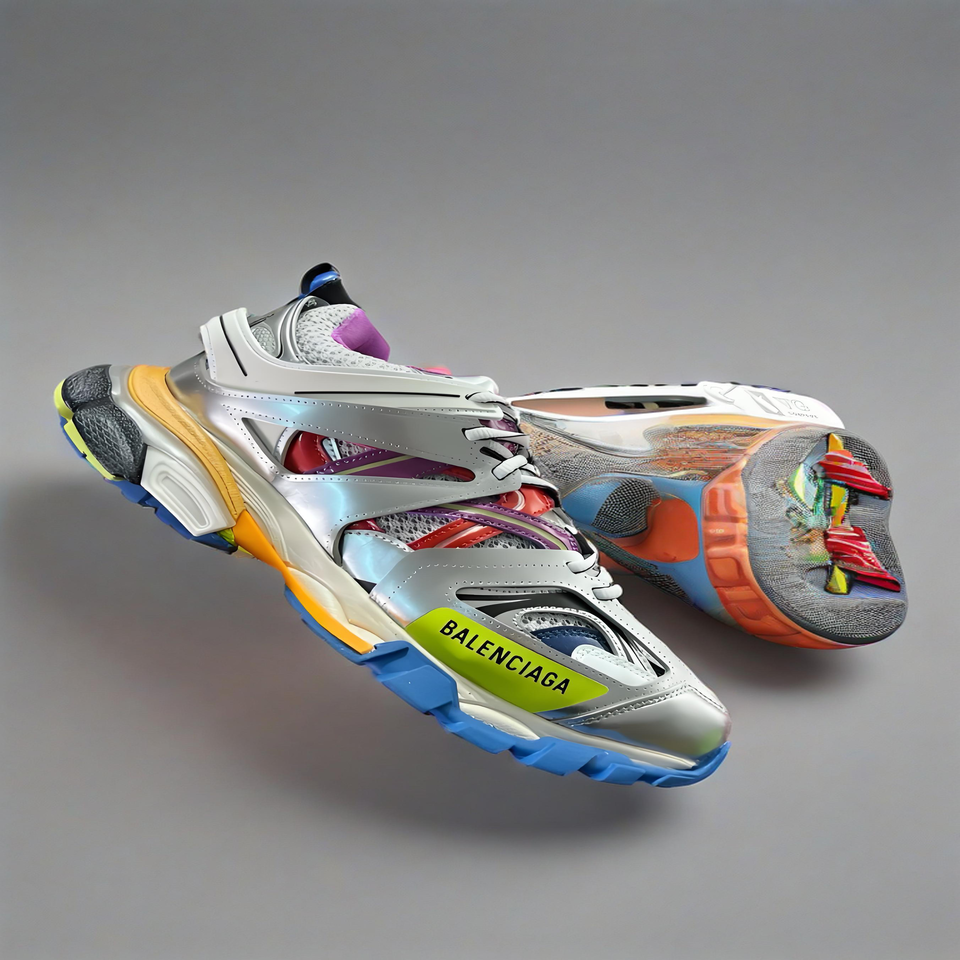 Balenciaga Triple S Silver Rainbow Color Retro Breathable Sneakers