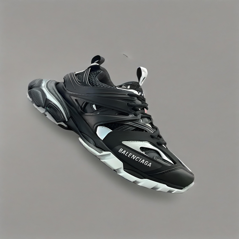 BALENCIAGA Triple S White Black Leather Sneakers Chunky Dad Shoes