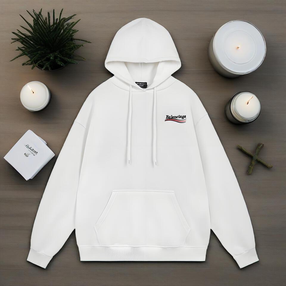 Balenciaga White Cotton Hoodie Unisex Embroidery Loose Fit