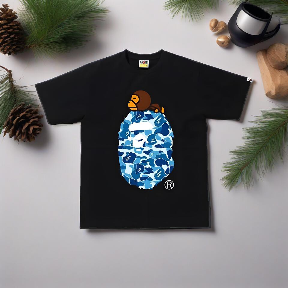 Bape Black Cotton Crew Neck Loose Tee