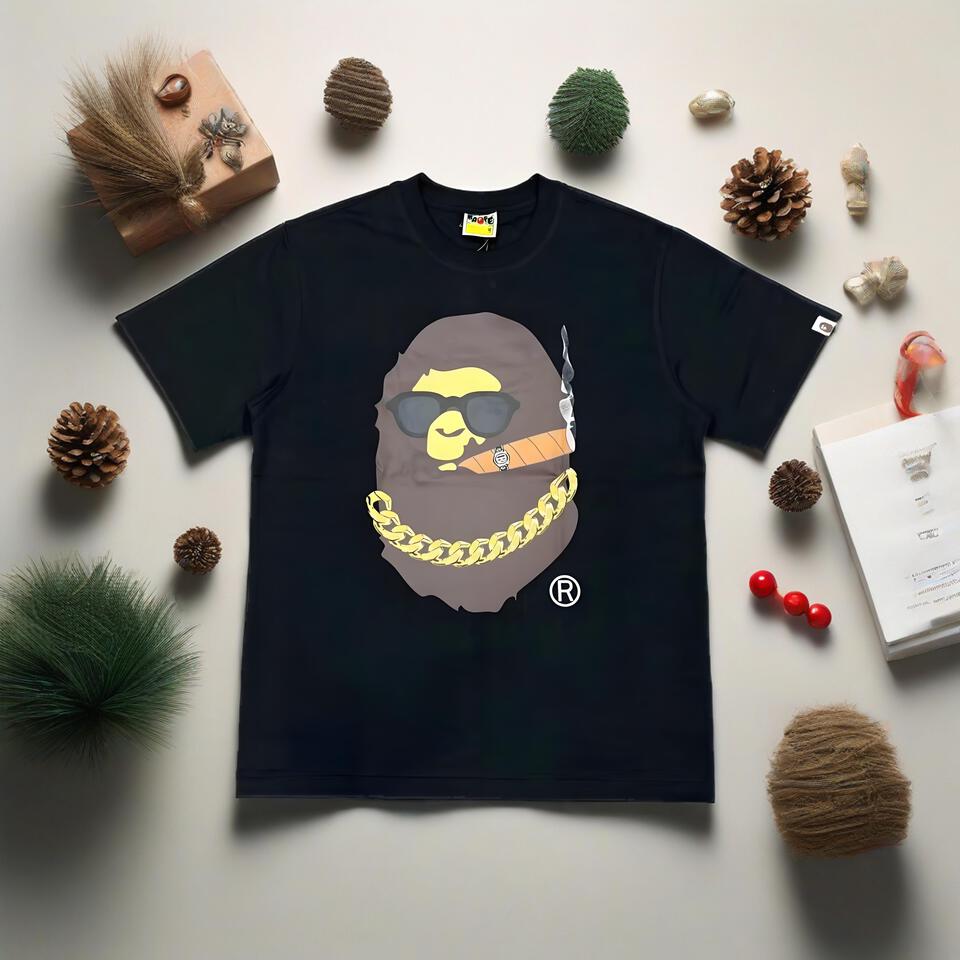Bape Black Cotton Crew Neck T-Shirt Unisex Streetwear