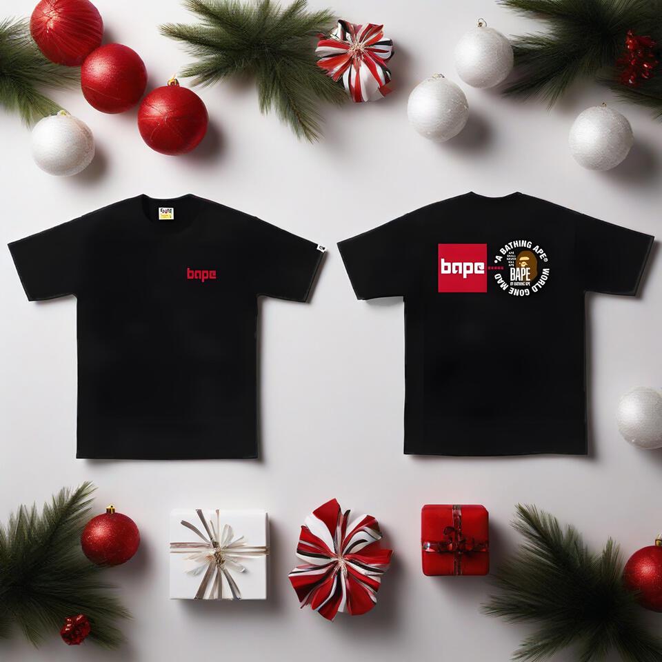 Bape Black Cotton Crewneck T-Shirt Streetwear Unisex