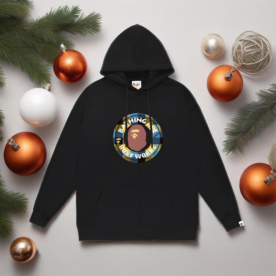 Bape Black Cotton Hoodie Unisex Streetwear