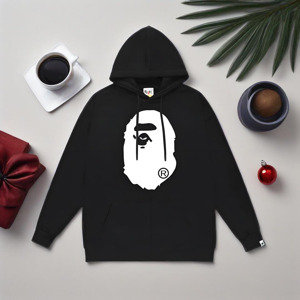 Bape Black Cotton Hoodie Unisex Streetwear Fashion