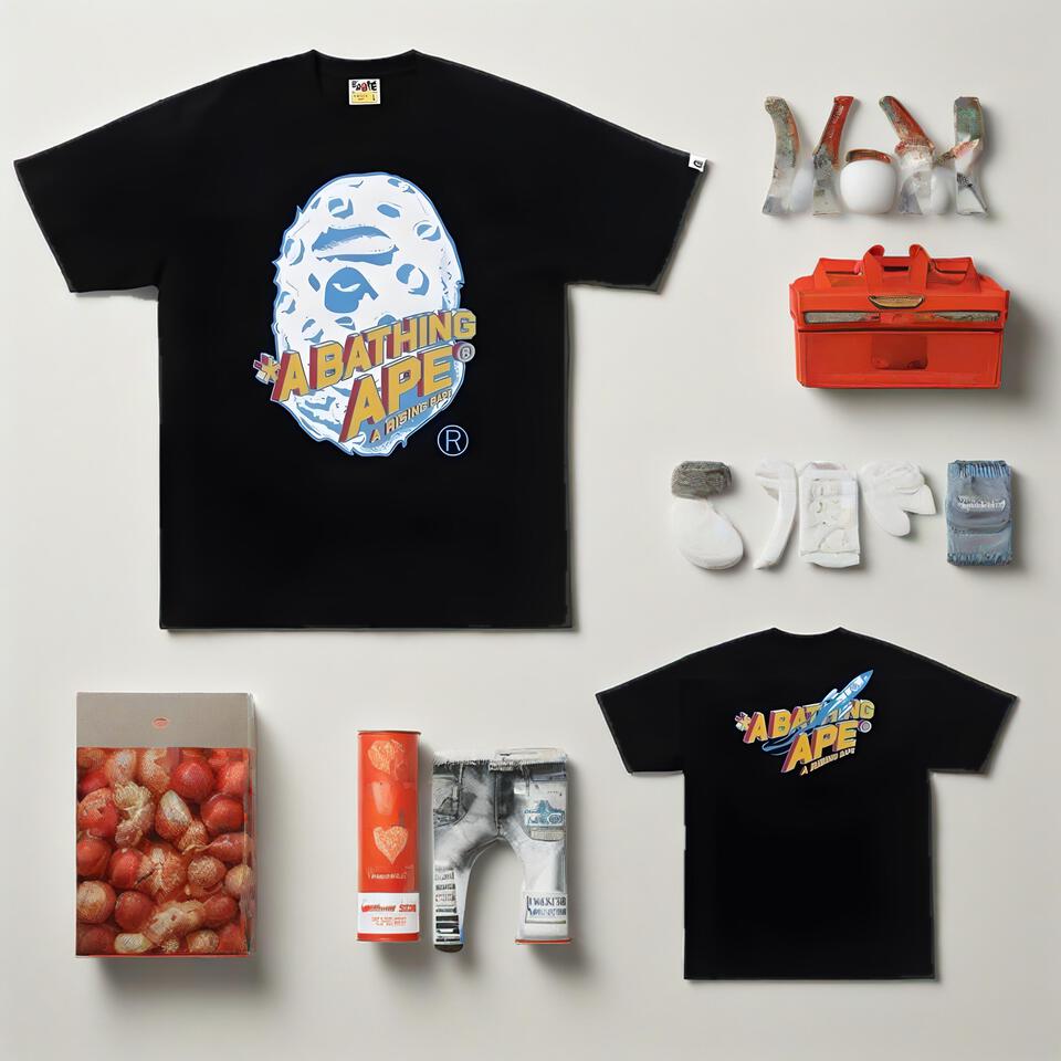 Bape Black Cotton Loose Ape Head Tee