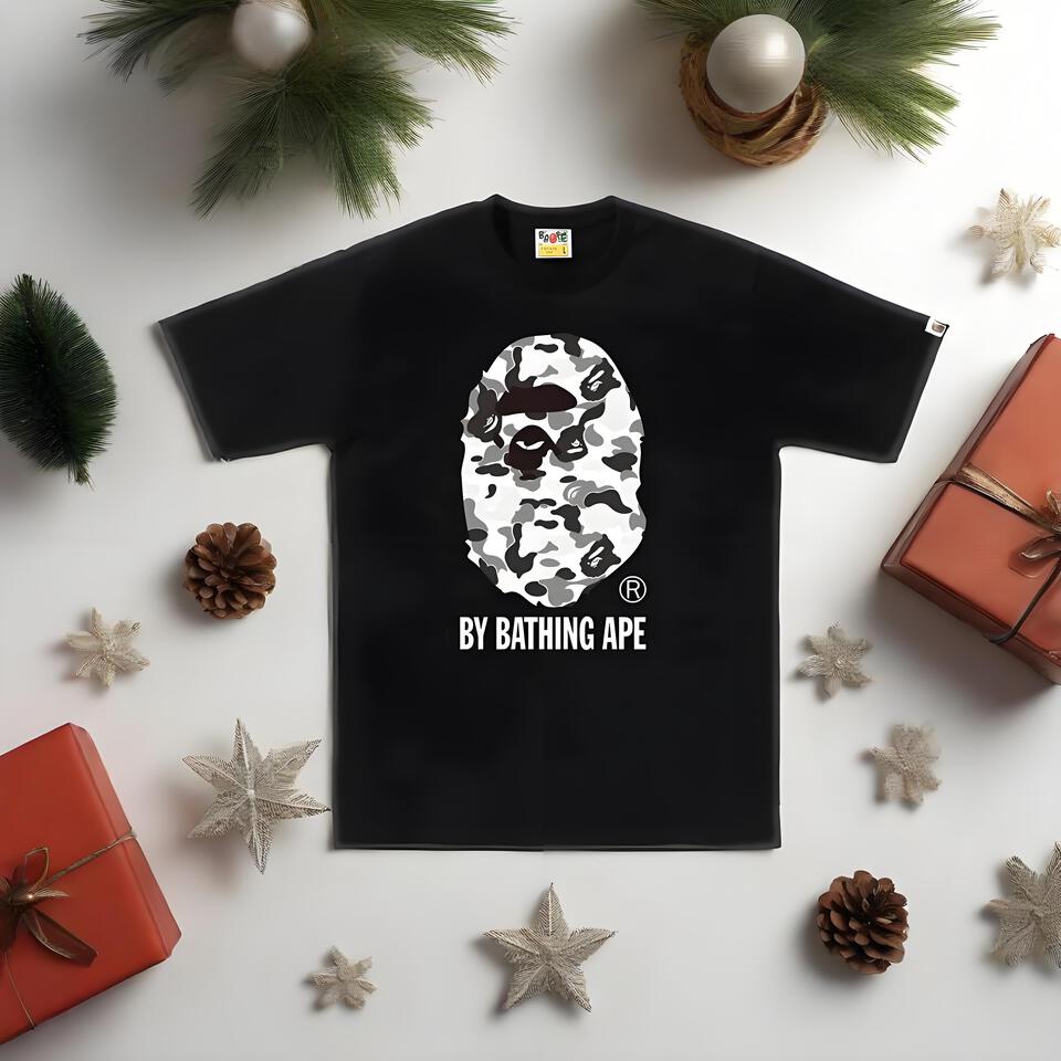 Bape Black Cotton T-Shirt Unisex Streetwear Loose Fit