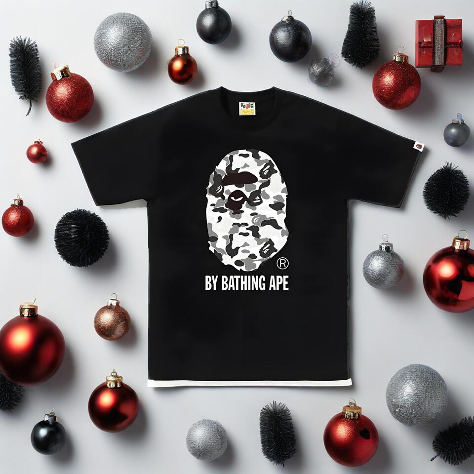 Bape Black Cotton Unisex Streetwear Loose T-Shirt