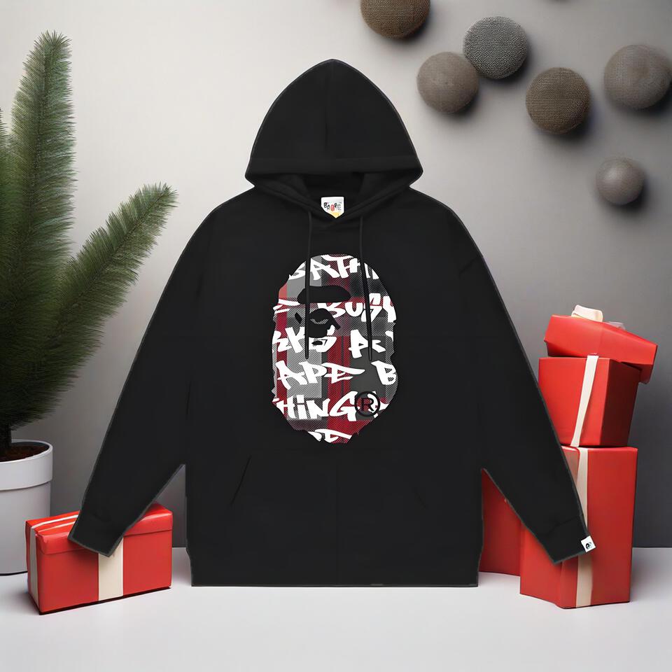 Bape Black Hooded Cotton Unisex Sweatshirt Streetwear