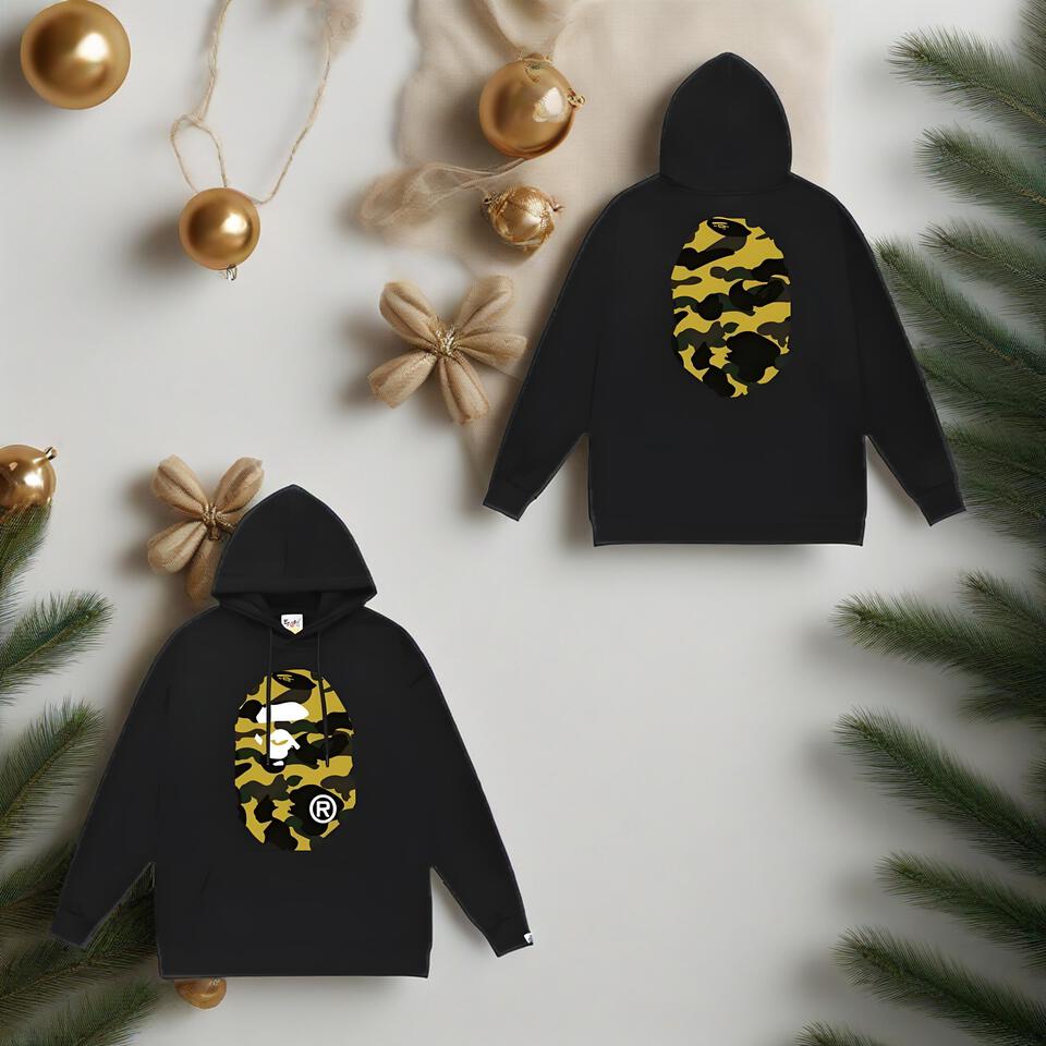 Bape Black Hoodie Ape Head Camo Unisex Streetwear