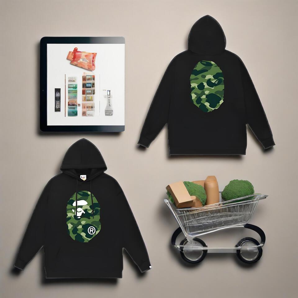 Bape Black Hoodie Unisex Cotton Streetwear Sweatshirt