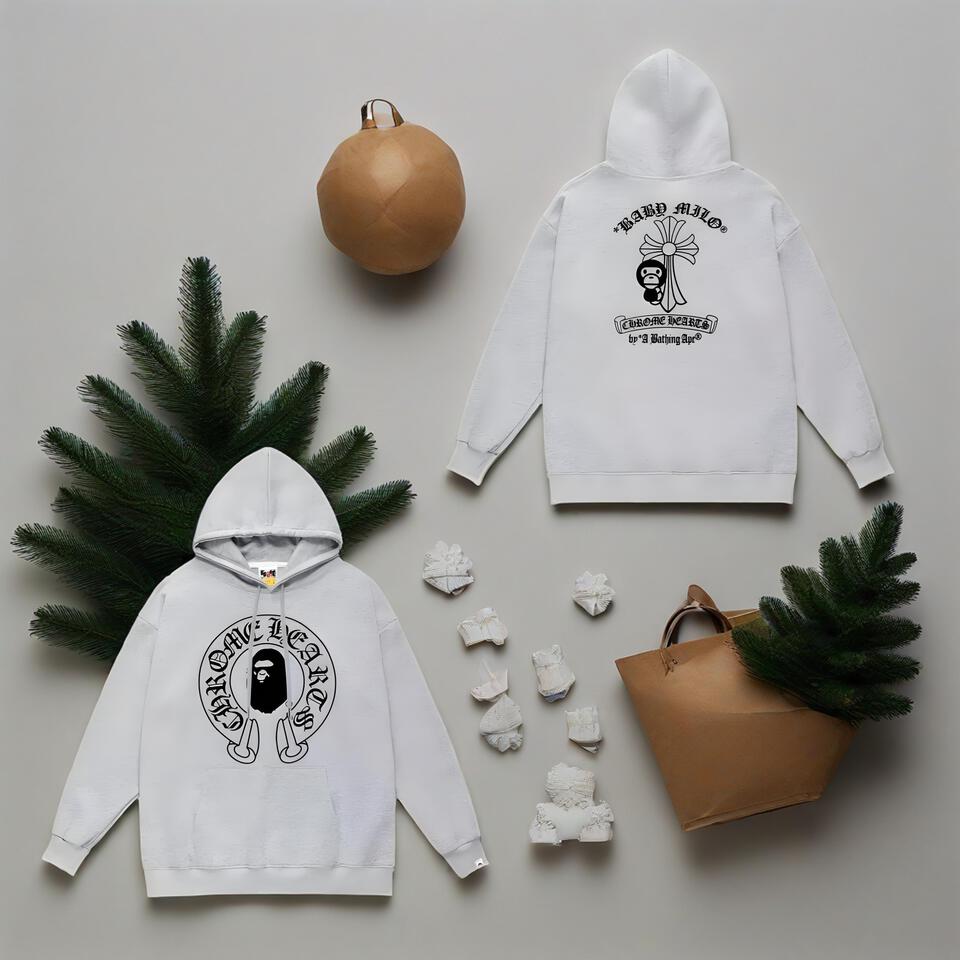 Bape Chrome Hearts Grey Hoodie Unisex Streetwear