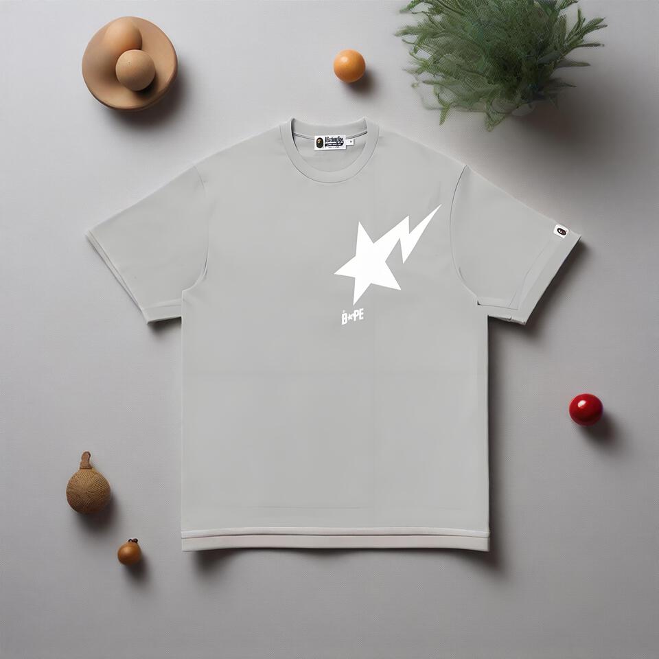 Bape Gray Cotton Crew Neck Short Sleeve T-Shirt