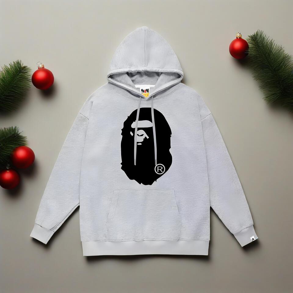 Bape Gray Cotton Hoodie Unisex Streetwear Casual