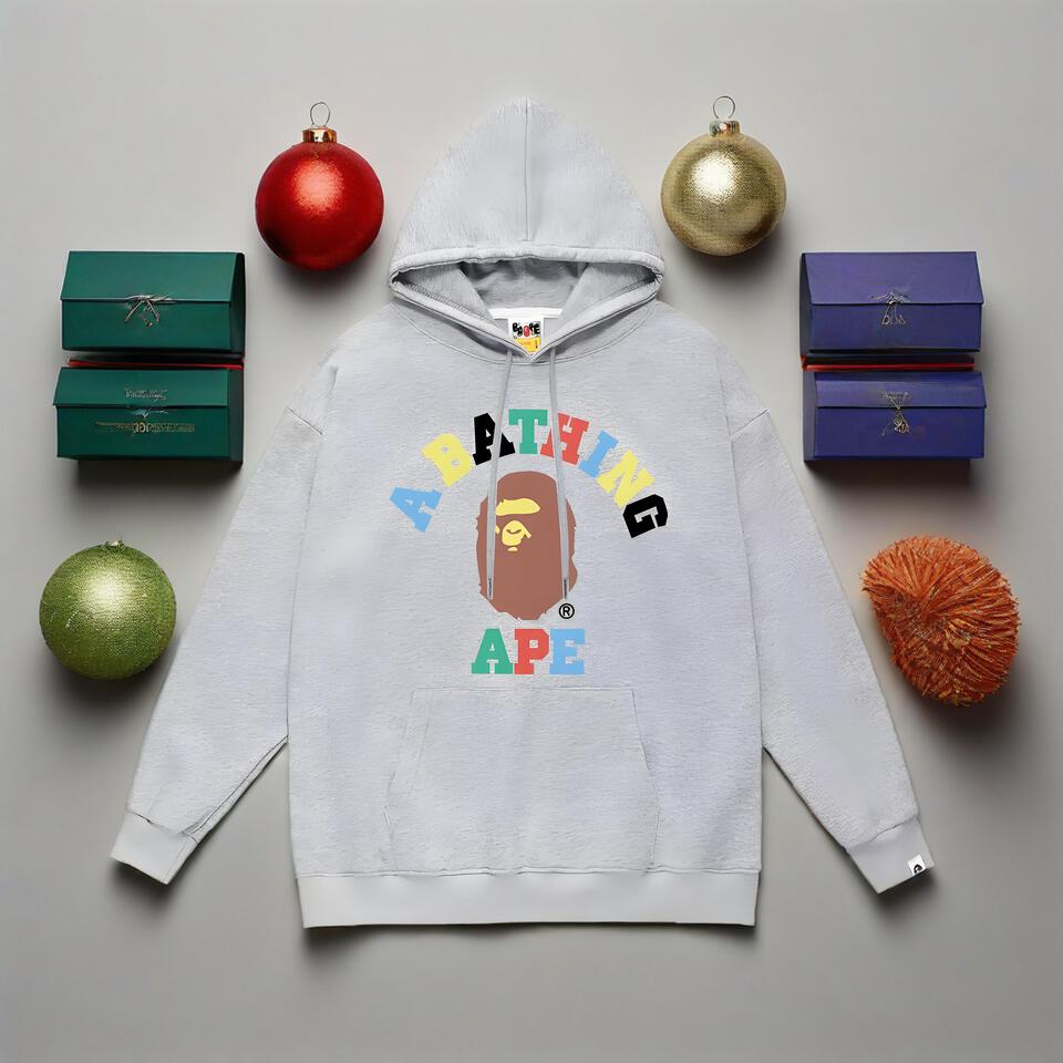 Bape Gray Cotton Hoodie Unisex Streetwear Casual Style