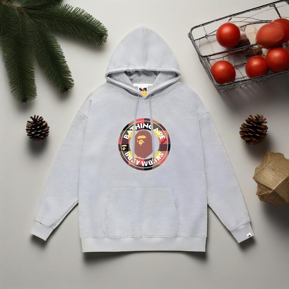 Bape Gray Cotton Hoodie Unisex Streetwear Fashion
