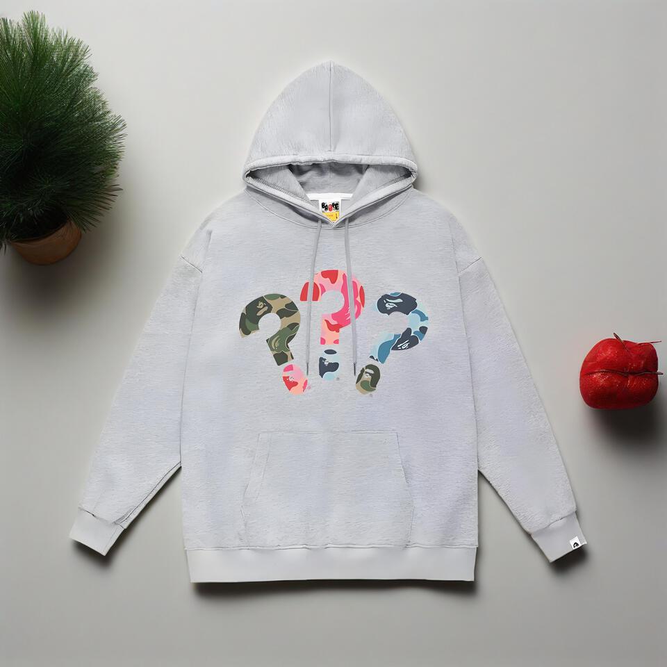 Bape Gray Hooded Sweatshirt Unisex Streetwear Cotton