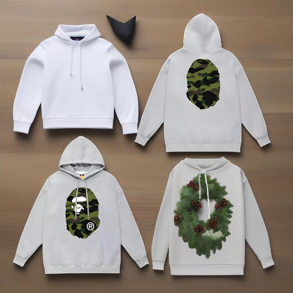 Bape Gray Hoodie Camouflage Ape Head Loose Unisex Streetwear