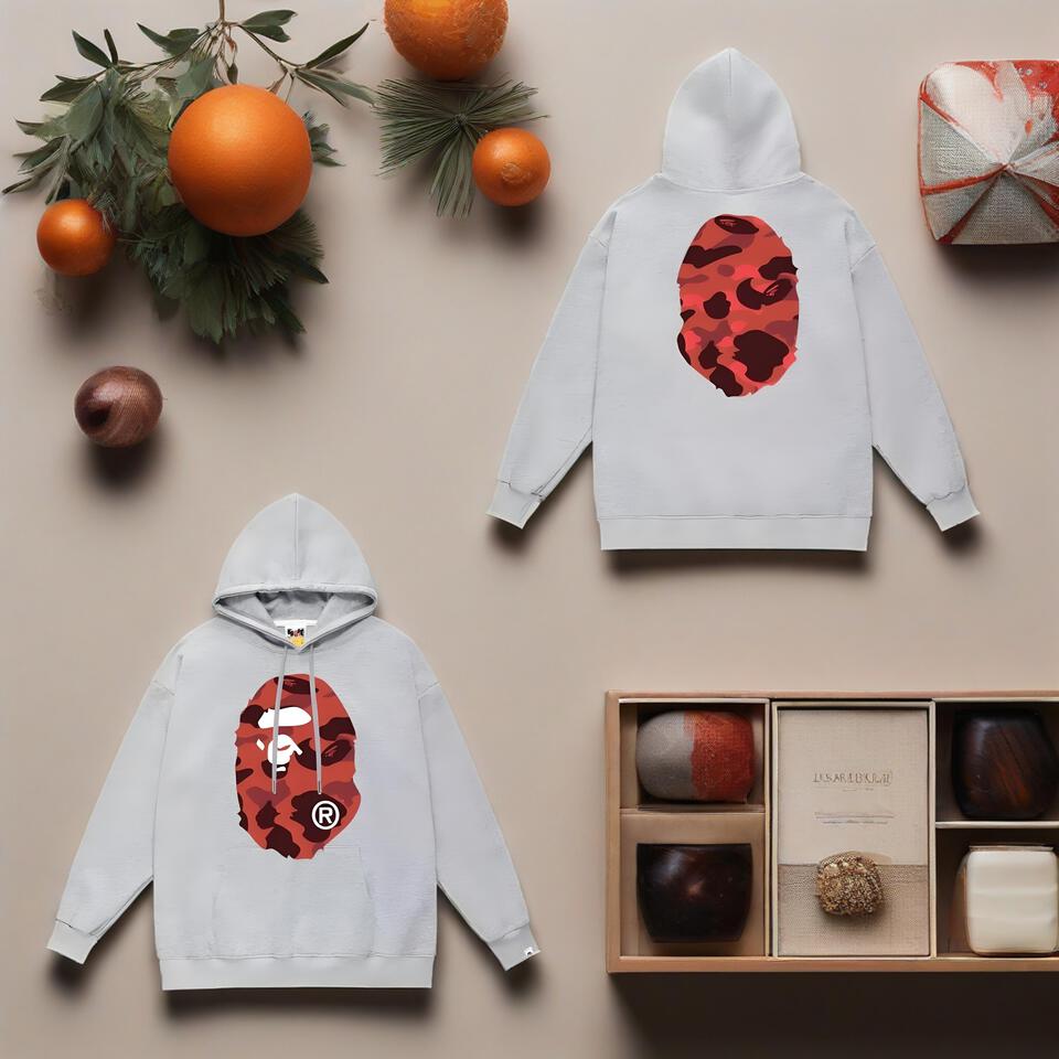 Bape Gray Hoodie Streetwear Unisex Loose Fit