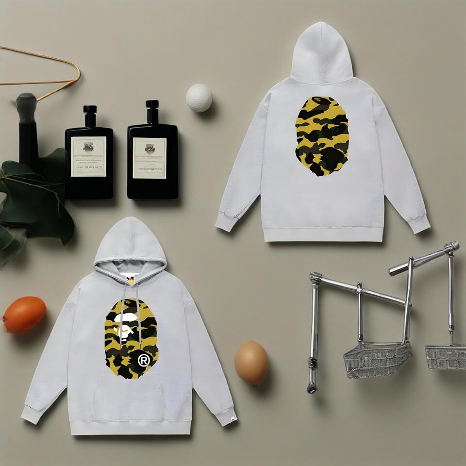 Bape Grey Cotton Blend Hoodie Unisex Streetwear Pullover