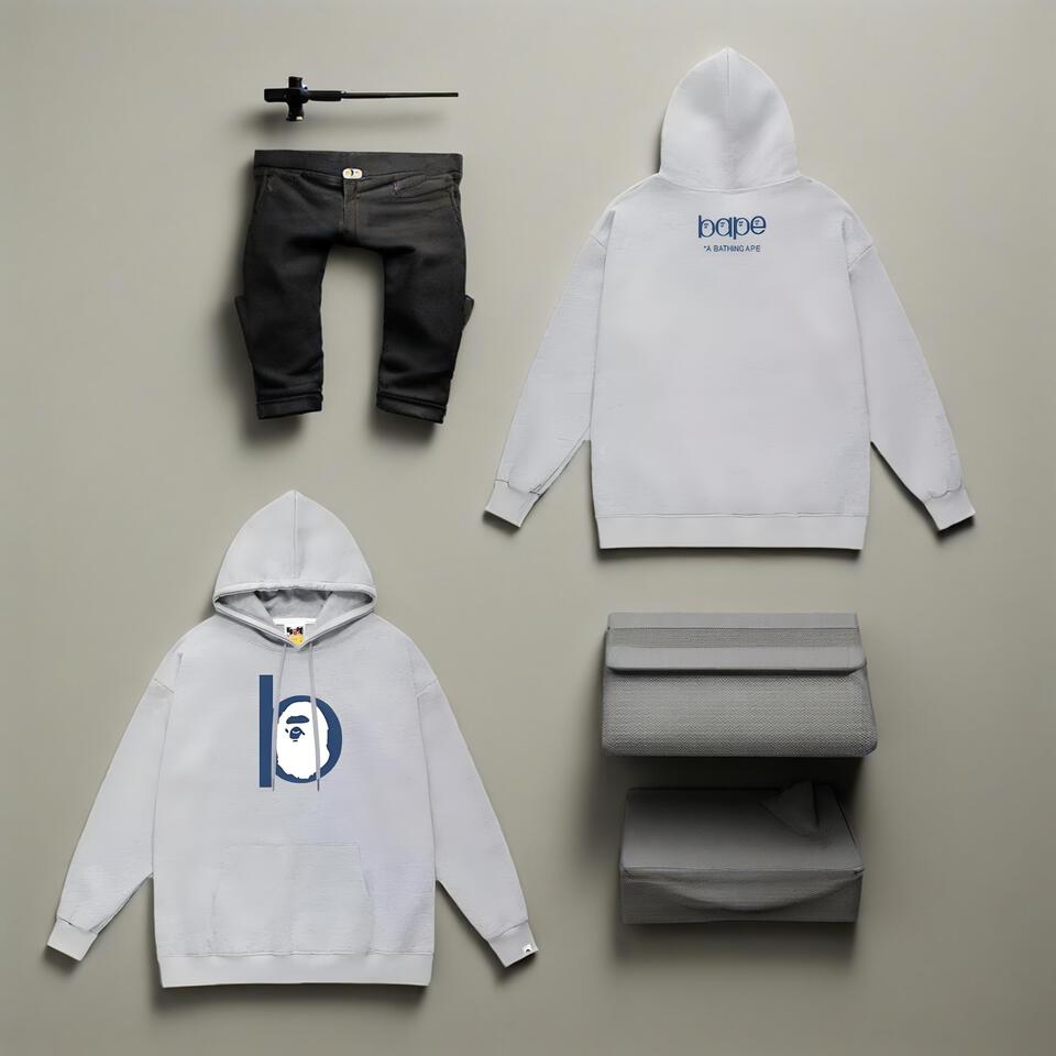 Bape Grey Hoodie Cotton Unisex Streetwear Fashion