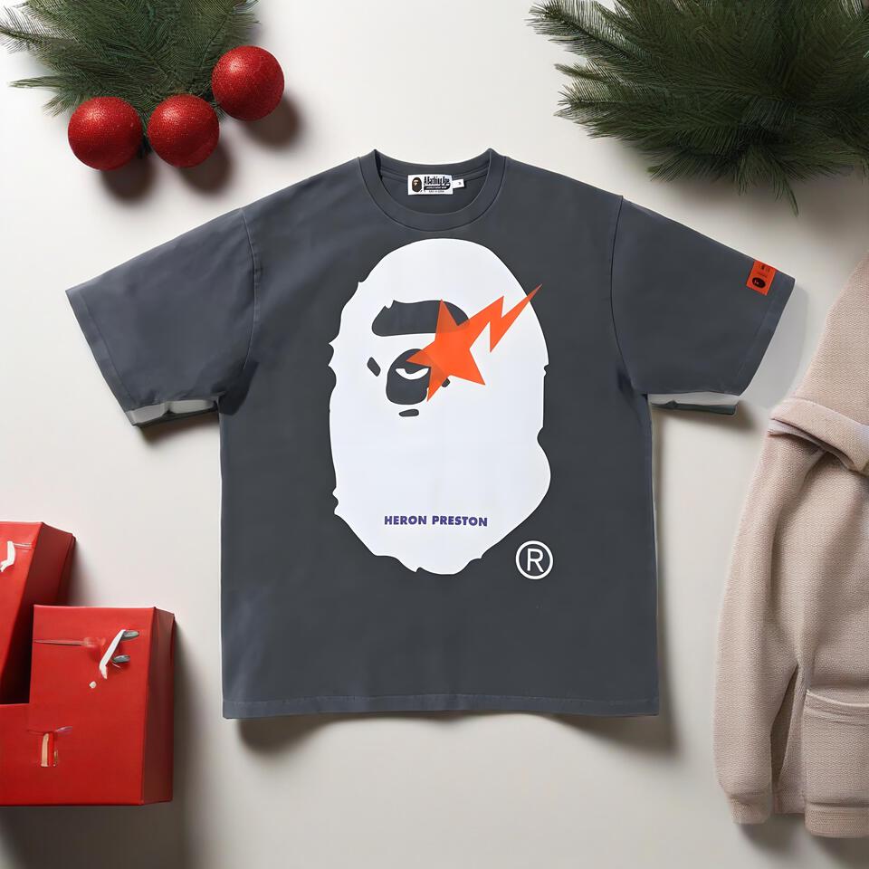 Bape Heron Preston Gray Lightning Star Print T-Shirt