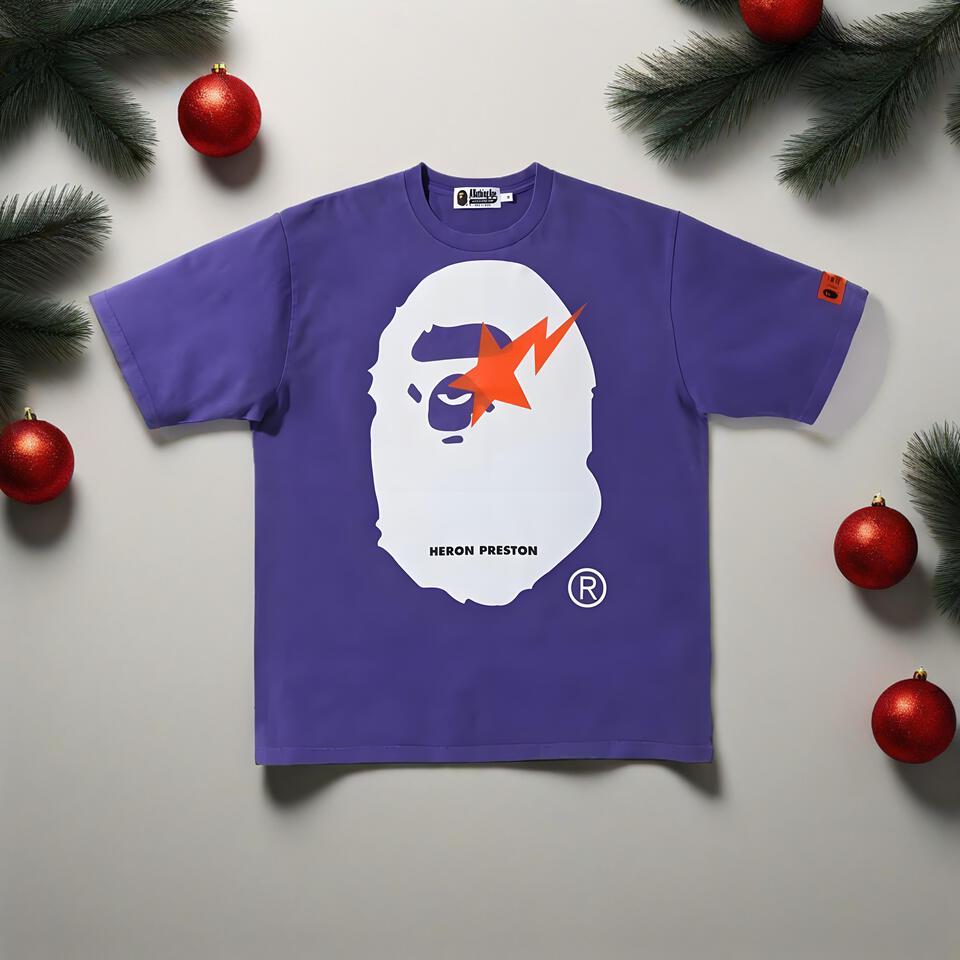 Bape Heron Preston Purple Unisex Cotton T-Shirt