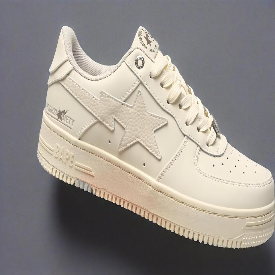 BAPE HIGH SOCIETY Off-White Leather Mesh Breathable Sneakers