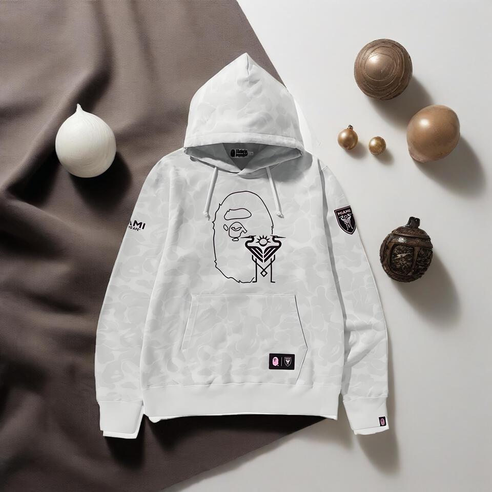 Bape Light Grey Camo Hoodie Unisex Ape Head Print