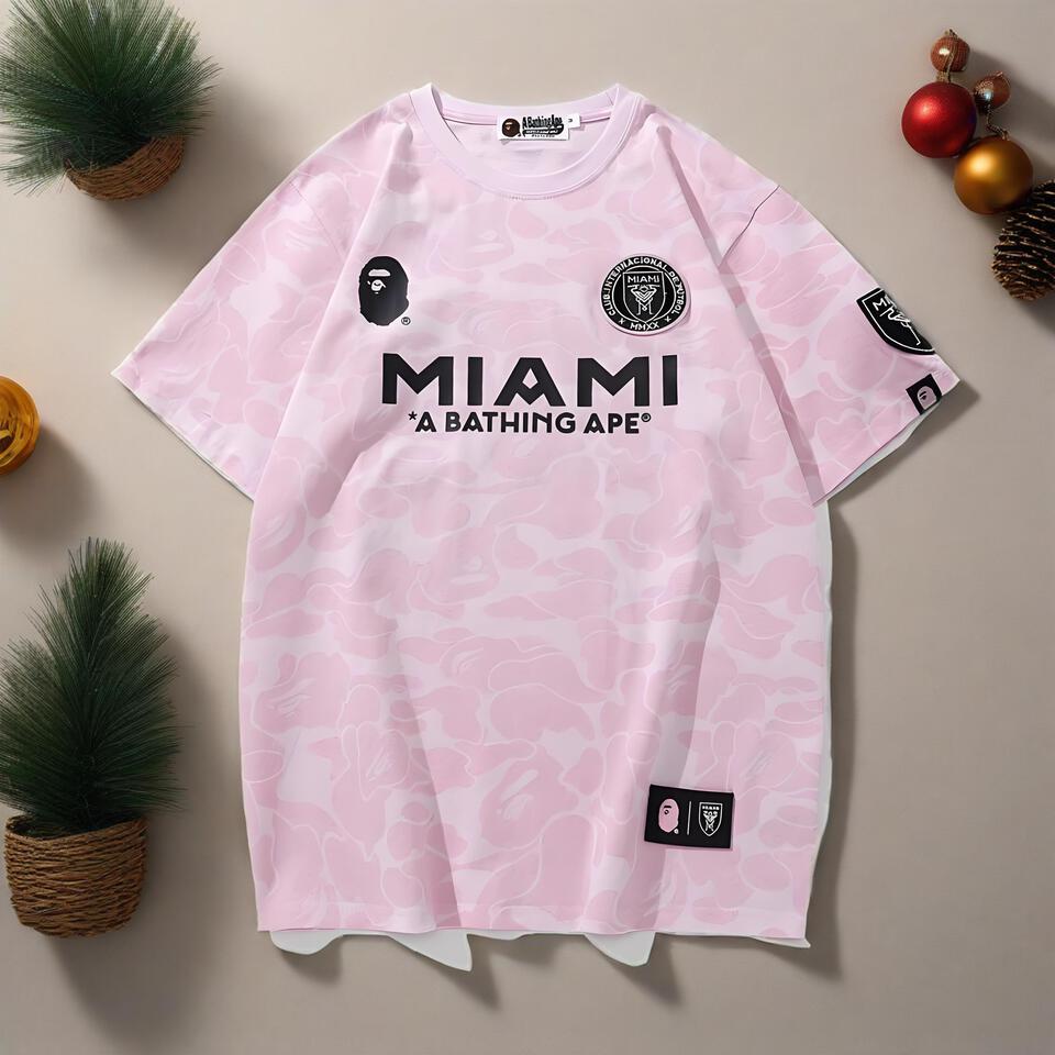 Bape Pink Camo Cotton T-Shirt Unisex Loose Fit Tee