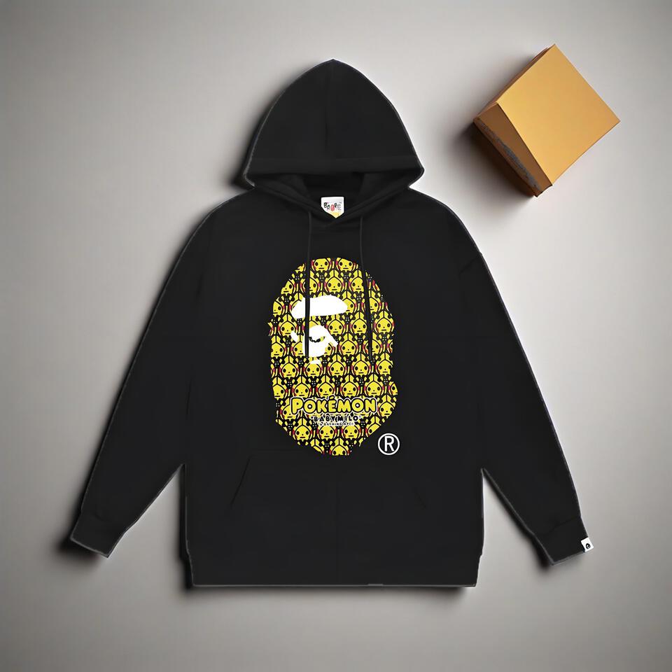 Bape Pokemon Black Cotton Hoodie Unisex Streetwear