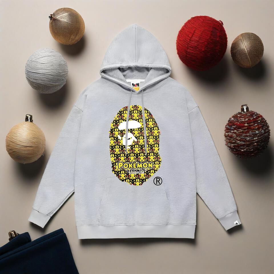 Bape Pokemon Gray Hoodie Unisex Streetwear Fashion