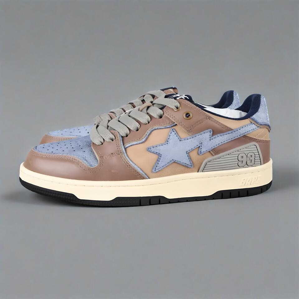 BAPE Sk8 Sta Retro Sneakers Brown Blue Grey Leather Mesh