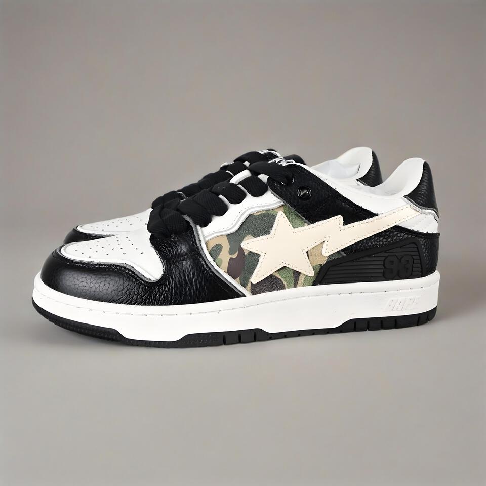 BAPE STA '93 White Black Camo Leather Sneakers