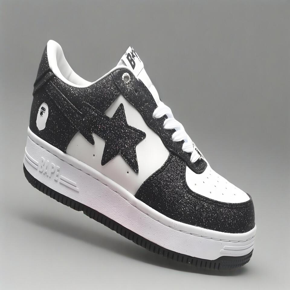 BAPE STA Black White Glitter Sneakers Unisex Fashion Sports Shoes