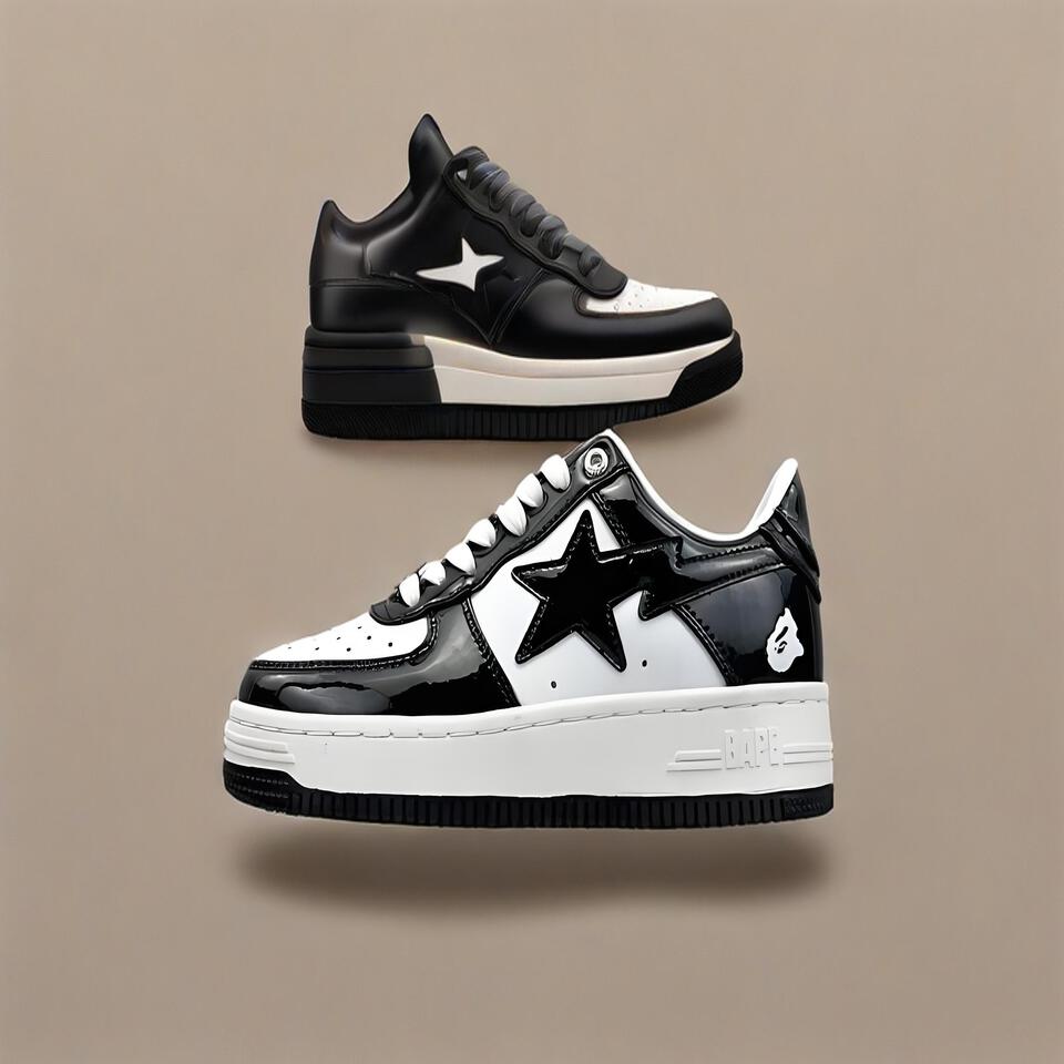 BAPE STA Black White Leather Sneakers | Men's Fashion Shoes