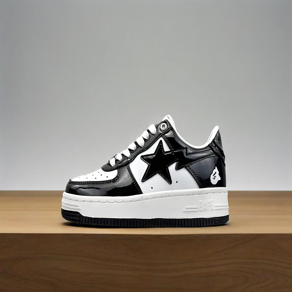 BAPE STA Black White Patent Leather Sneakers