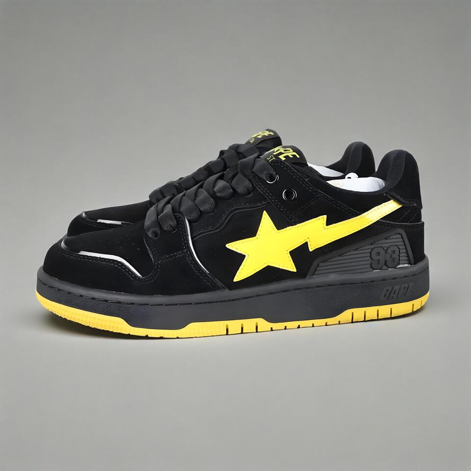BAPE STA Black Yellow Lightning Suede Unisex Sneakers