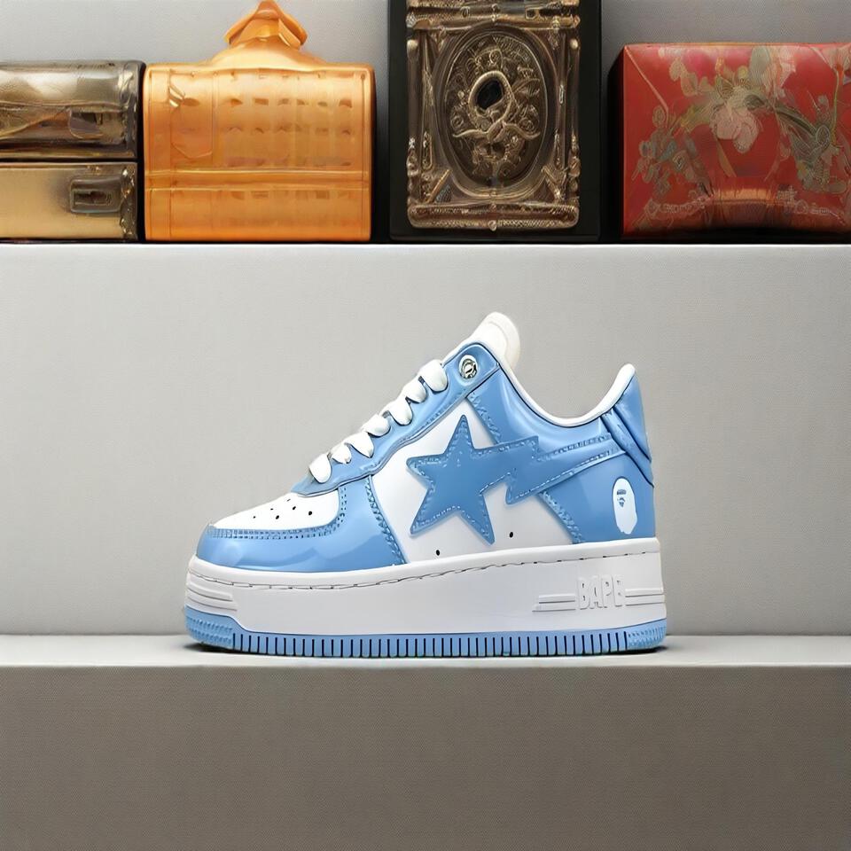 BAPE STA Blue White Patent Leather Sneakers