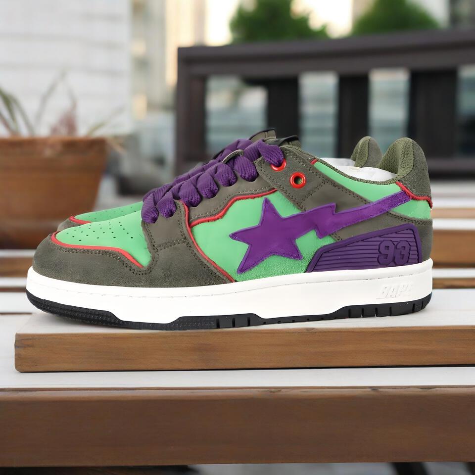 BAPE STA Low Grey Green Purple Suede Breathable Sneakers