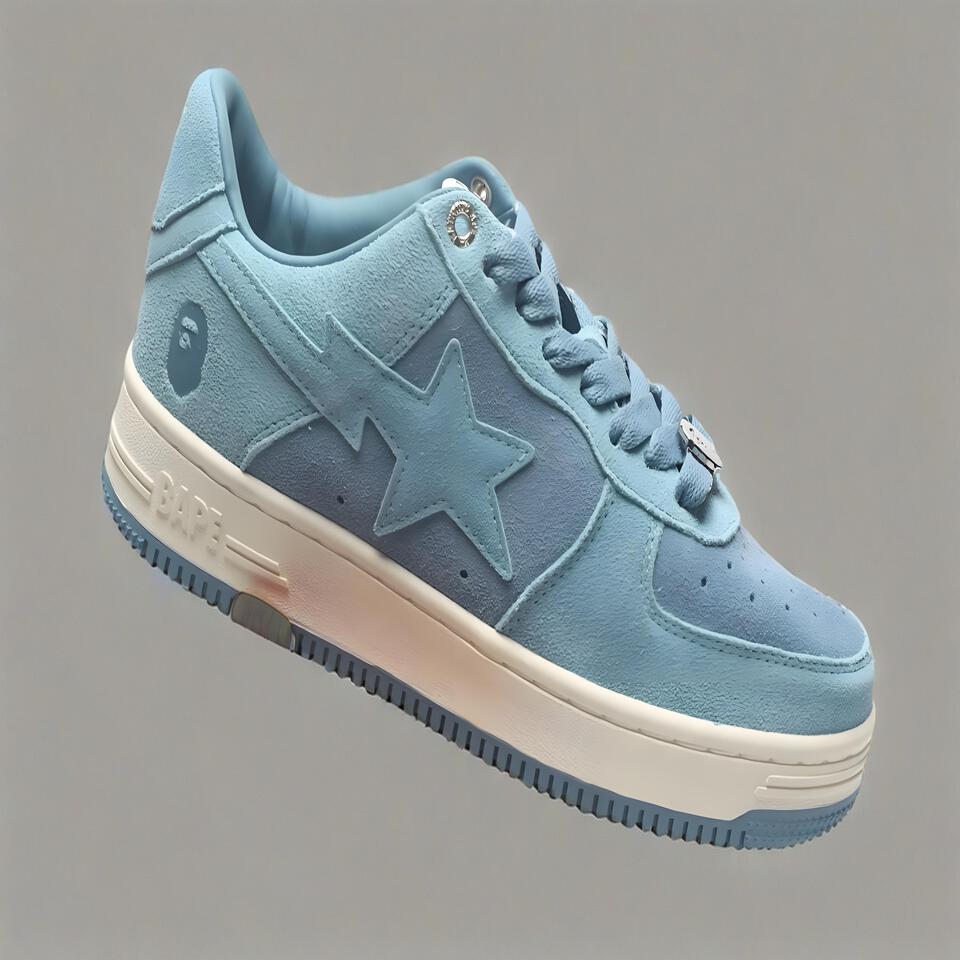 BAPE STA Low Top Light Blue Suede Skate Shoes