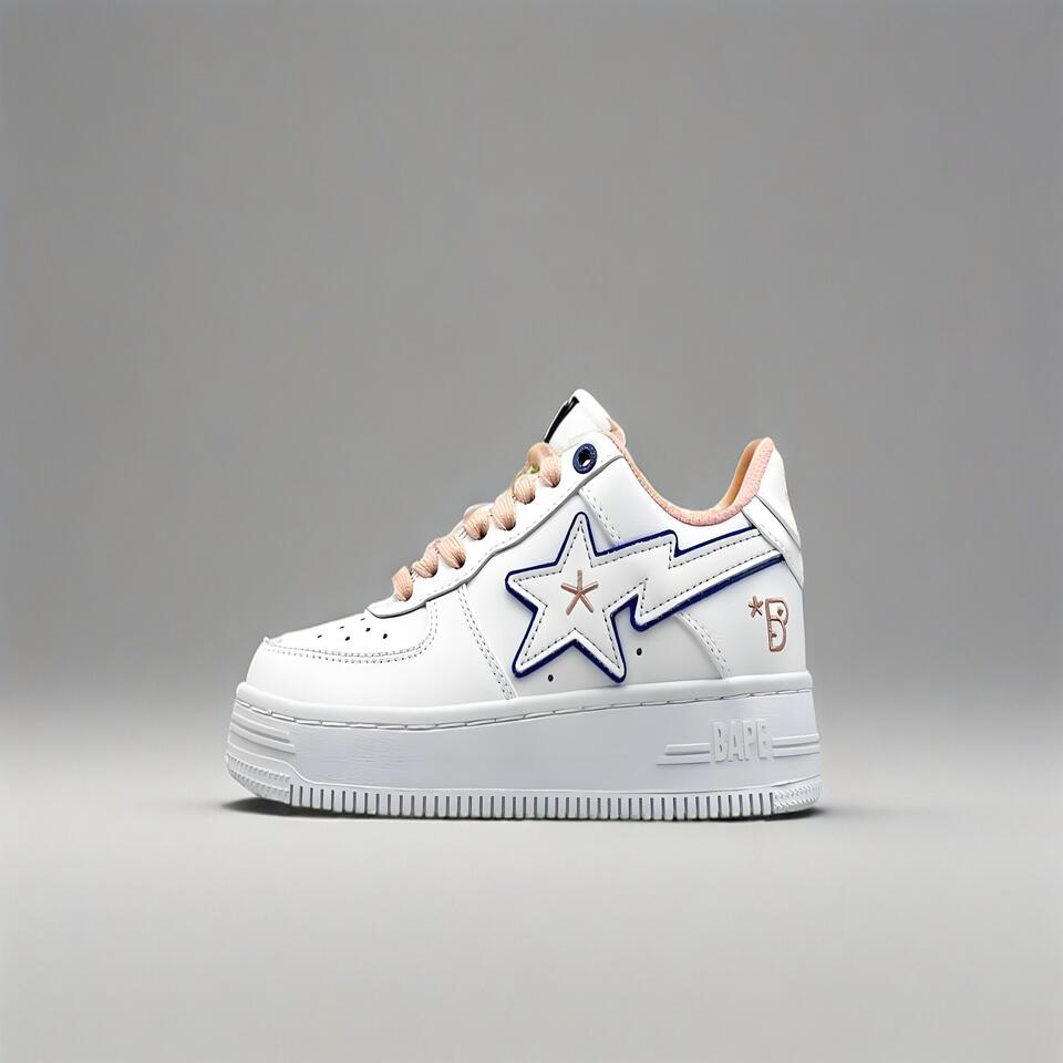 BAPE STA Low Top Sneakers in White, Pink & Blue
