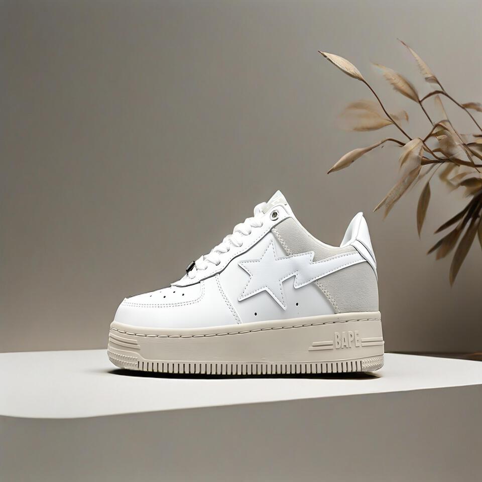 BAPE STA Low White Grey Suede Vulcanized Retro Sneakers