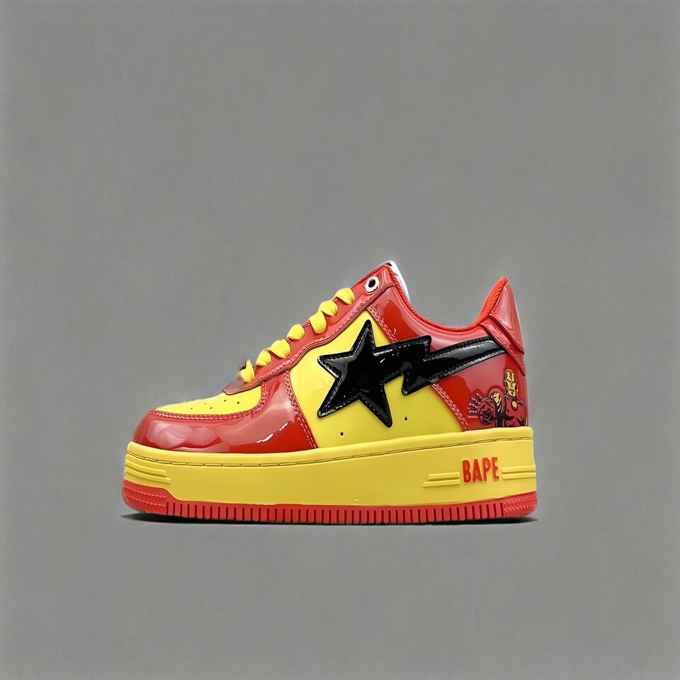 BAPE STA Marvel Iron Man Red Yellow Leather Sneakers