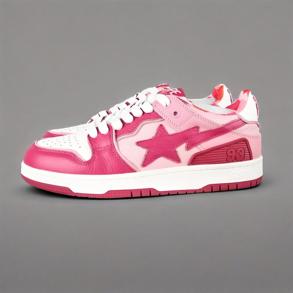 BAPE STA Pink White Gradient Mesh Breathable Sneakers