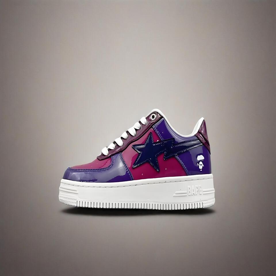 BAPE STA Purple Pink Patent Leather Retro Sneakers