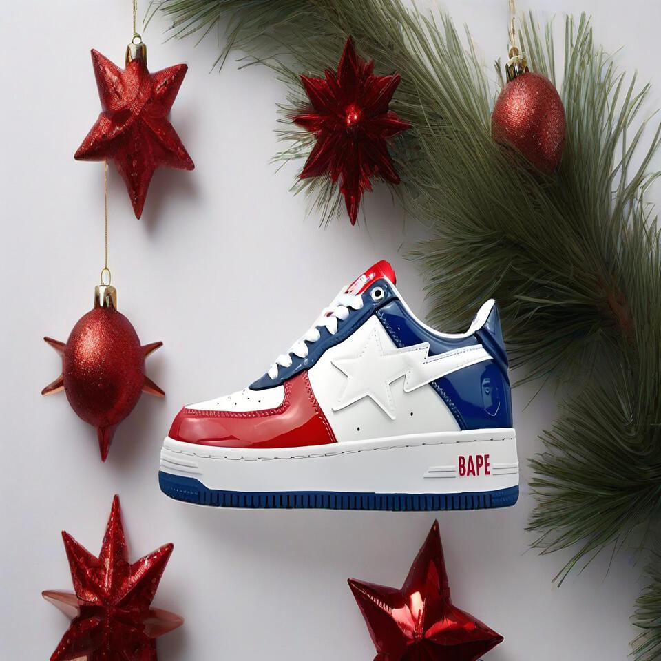 BAPE STA Red Blue White Patent Leather Sneakers